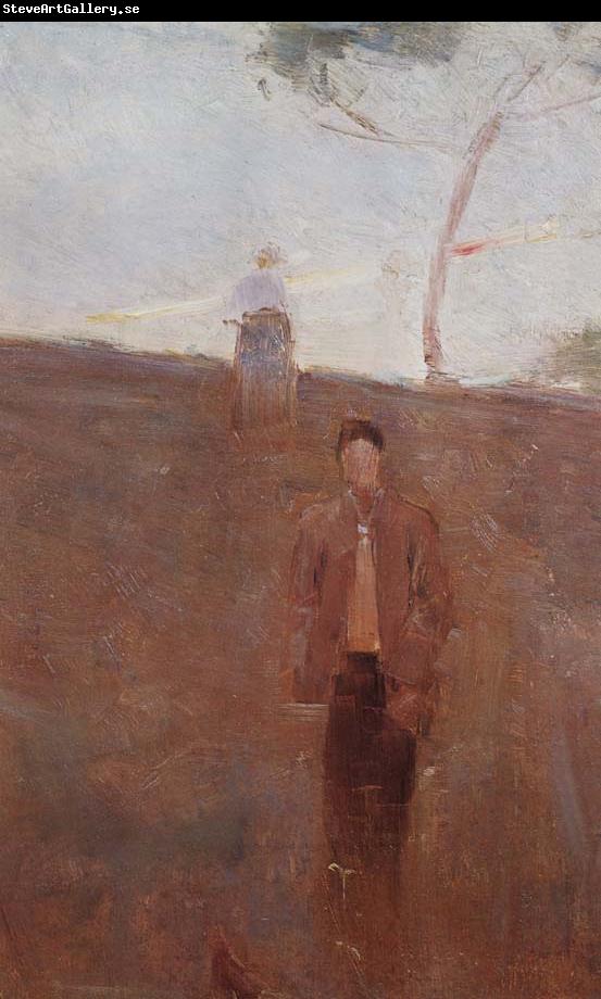 Arthur streeton Figures on a hillside,twilight